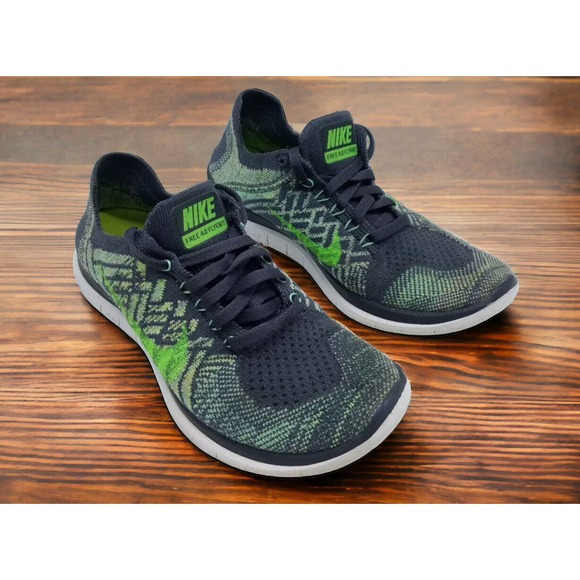 Nike Free 4.0 Flyknit Gray Green Running Fitness Shoes Womens 8.5 Fast Shipping